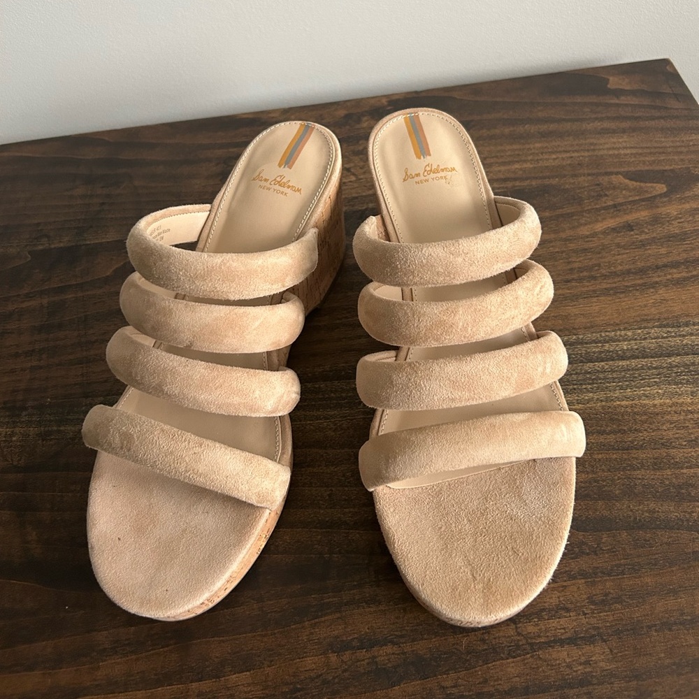 Sam Edelman Yuki Leather Suede Platform Wedge Sandals, Size 9.5